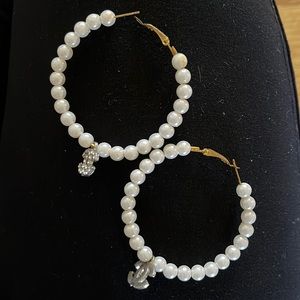 Chanel pearl hoop earrings
